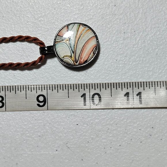 Boho Handcrafted Modern Art Painted Magnetic Pendant Necklace Brown Twisted Cord - Picture 6 of 6